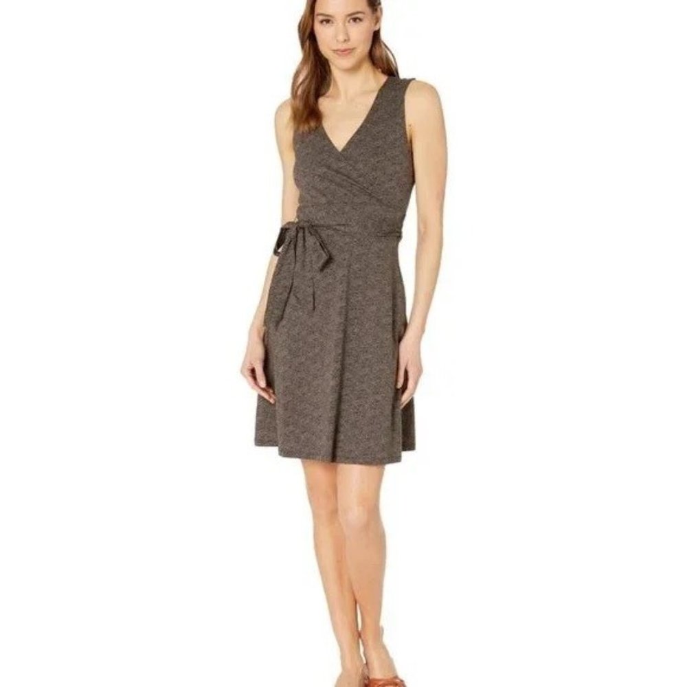 Toad & Co Cue Sleeveless Wrap Dress Size Medium Brown Buffalo Herringbone Print - Picture 1 of 12